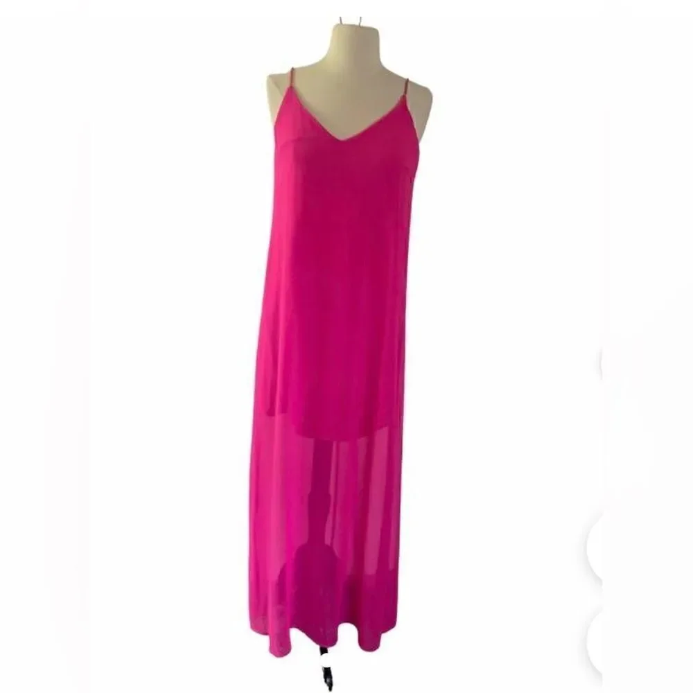 Muse Fuscia Hot Pink Maxi Slip Dress Spaghetti Straps Lined Bodice SZ 14 - Picture 3 of 13